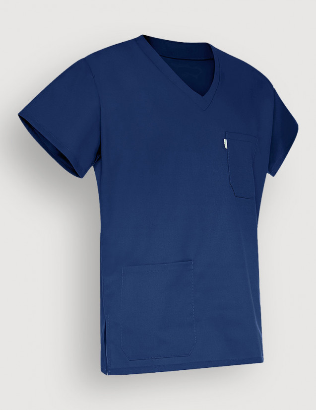 Blouse médicale unisexe Jules Bleu Marine Made in France by Belissa - Col en V - Vue ghost