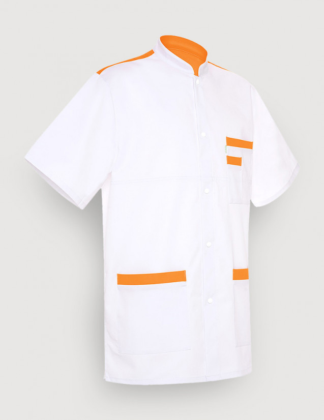 Blouse médicale unisexe Kevin blanc-Abricot Made in France by Belissa Blouse médicale unisexe Kevin blanc-Abricot Made in France by Belissa