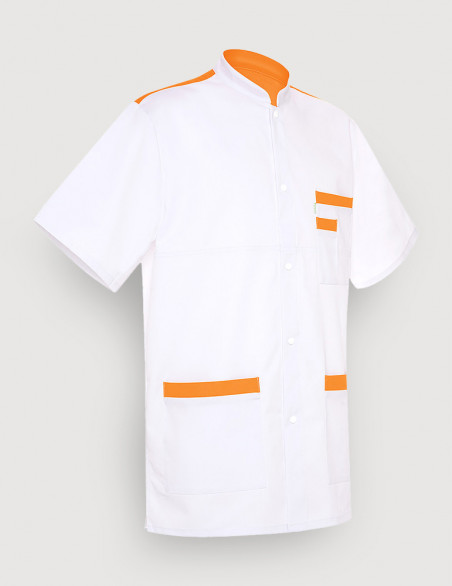 Blouse médicale unisexe Kevin blanc-Abricot Made in France by Belissa