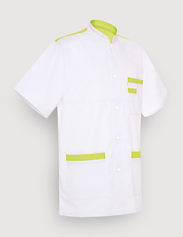 Blouse médicale unisexe Kevin blanc-Anis Made in France by Belissa