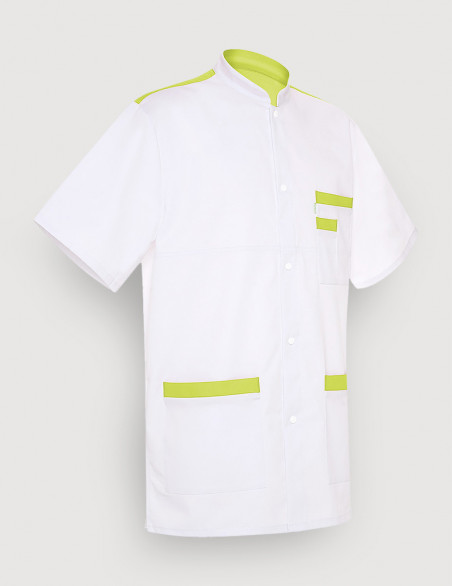 Blouse médicale unisexe Kevin blanc-Anis Made in France by Belissa