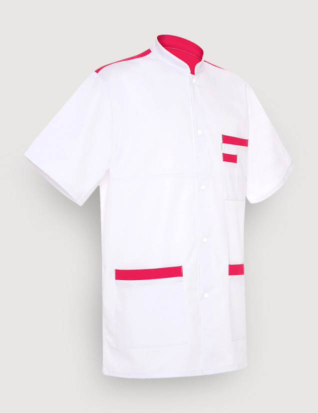 Blouse médicale unisexe Kevin blanc-Framboise Made in France by Belissa