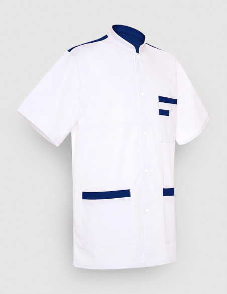 Blouse médicale unisexe Kevin blanc-Marine Made in France by Belissa