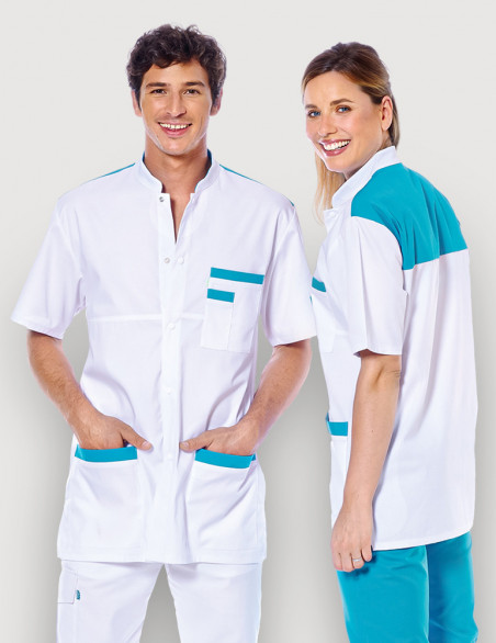 Blouse médicale unisexe Kevin blanc-Océan Made in France by Belissa