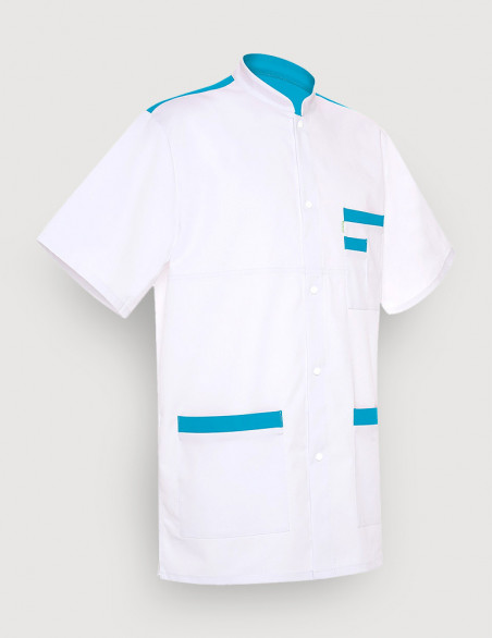 Blouse médicale unisexe Kevin blanc-Océan Made in France by Belissa