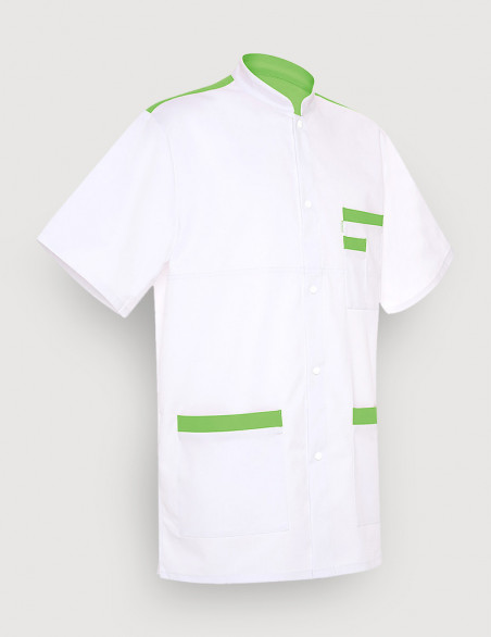 Blouse médicale unisexe Kevin blanc-vert pomme Made in France by Belissa