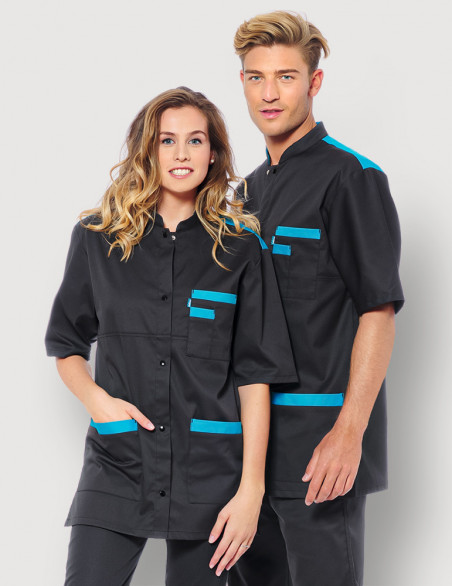 Blouse médicale unisexe Kevin ardoise-Bleu Océan Made in France by Belissa