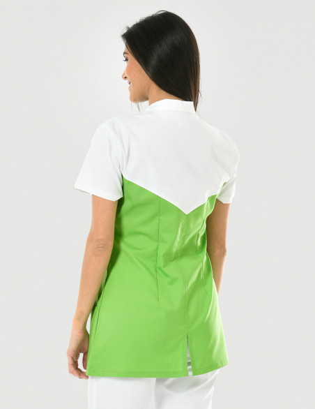 Blouse médicale femme Bonnie couleur vert pomme et blanc -Made in France - Belissa - vue de dos
