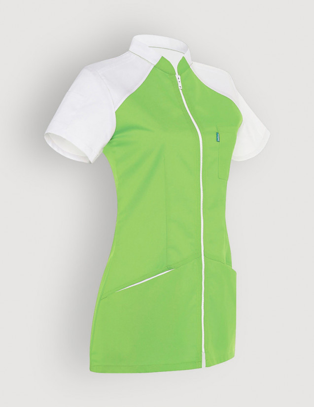 Blouse médicale femme Bonnie couleur vert pomme et blanc - Made in France - Belissa - vue ghost