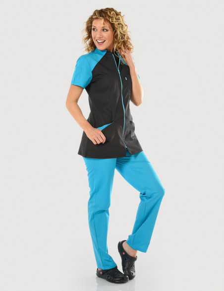 Blouse médicale femme Bonnie Ardoise et couleur bleu océan - Made in France - Belissa