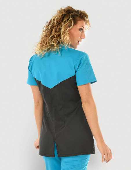 Blouse médicale femme Bonnie Ardoise et couleur bleu océan - Made in France - Belissa - Vue de dos