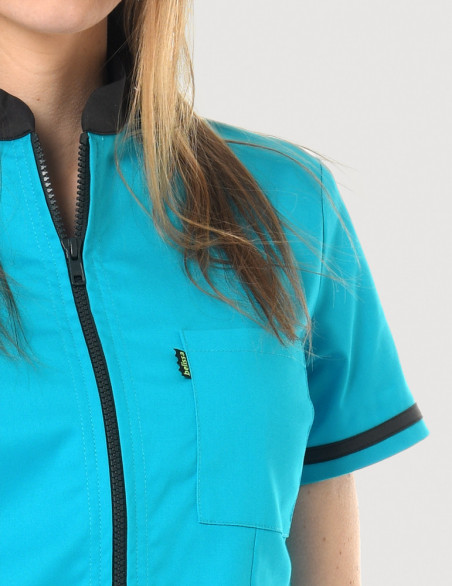 Blouse médicale femme Celia couleur bleu océan et ardoise Made in France by Belissa