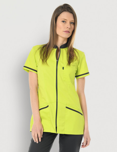Blouse médicale femme Celia couleur vert anis et ardoise - Made in France by Belissa