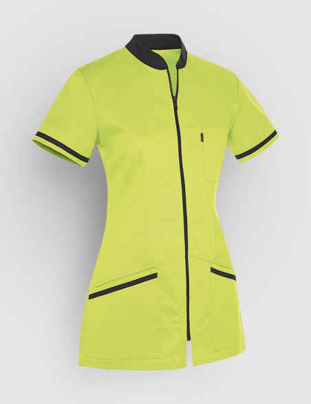 Blouse médicale femme Celia couleur anis et ardoise - Made in France by Belissa