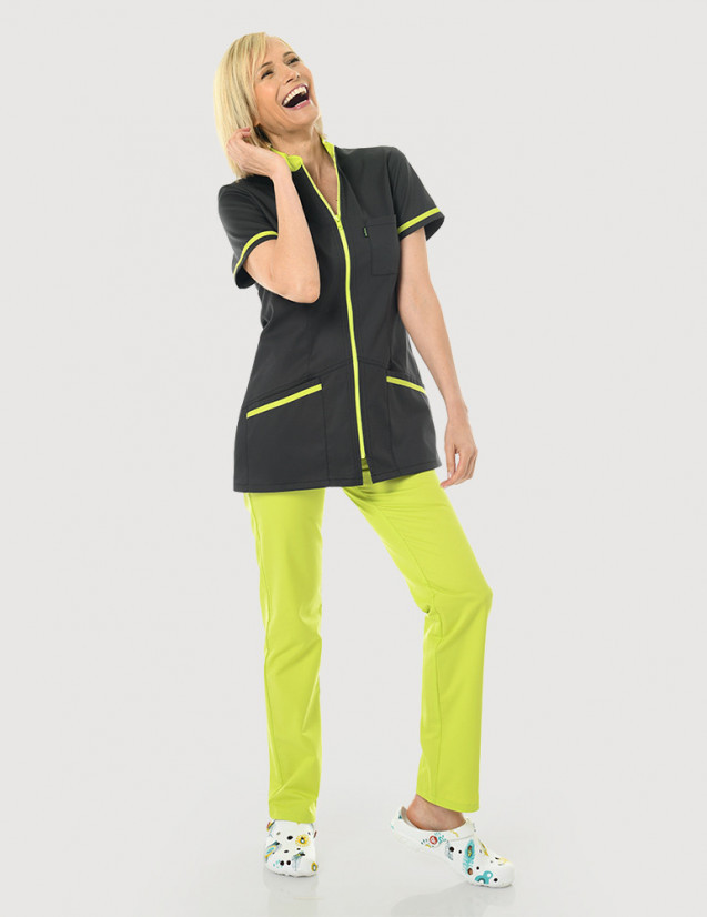 Blouse médicale femme Celia Ardoise et couleur vert anis Made in France by Belissa Blouse médicale femme Celia Ardoise et couleur vert anis Made in France by Belissa