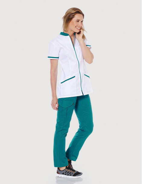 Blouse médicale femme Celia Blanc et Couleur bleu canard - Made in France by belissa 2