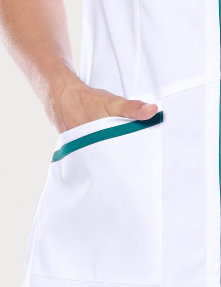 Blouse médicale femme Celia Blanc et Couleur bleu canard - Made in France by belissa