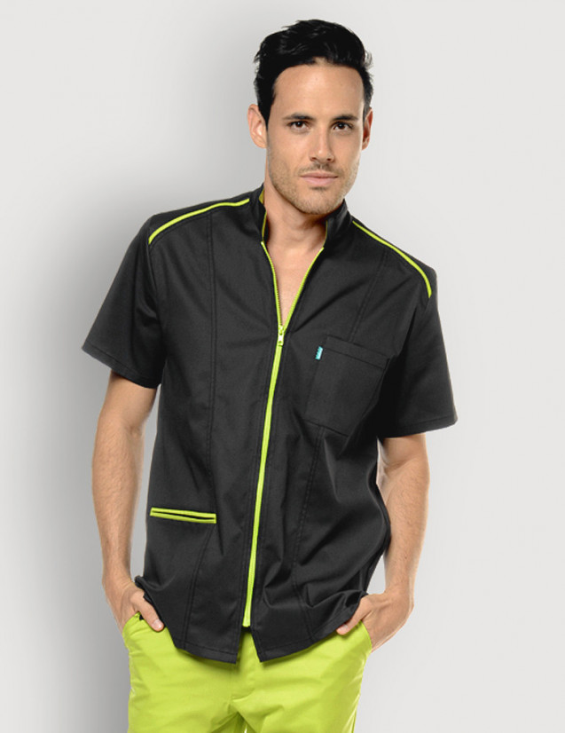 Blouse médicale homme Lucas ardoise-vert anis Made in France by Belissa