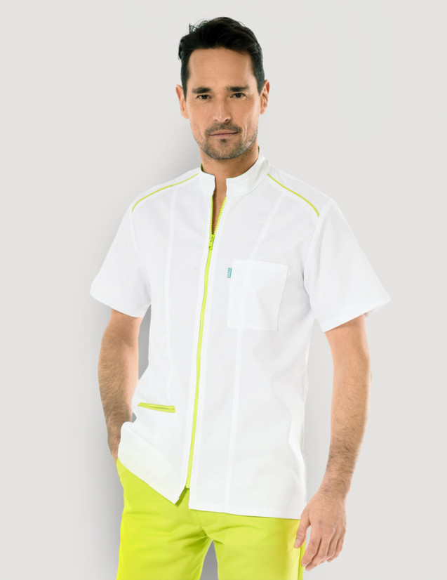 Blouse médicale homme Lucas blanc-vert anis made in France by Belissa