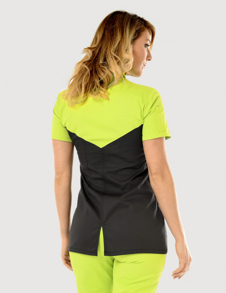 Blouse médicale femme Bonnie Ardoise et couleur vert anis - Made in France - Belissa