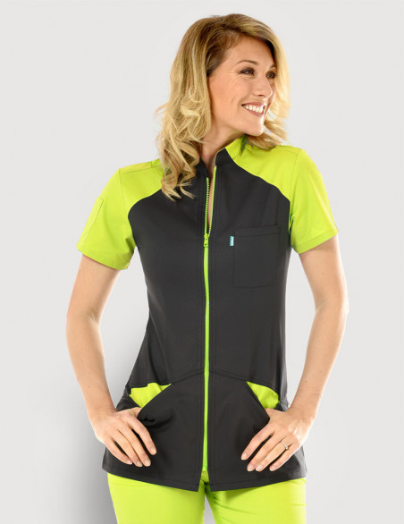 Blouse médicale femme Bonnie Ardoise et couleur vert anis - Made in France - Belissa