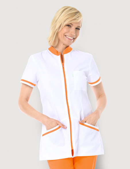 Blouse médicale femme Celia Blanc et Couleur abricot - Made in France by belissa
