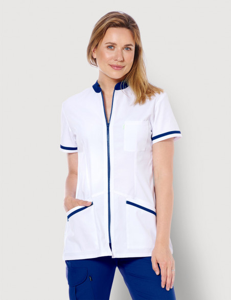 Blouse médicale femme Celia Blanc et Couleur bleu marine - Made in France by belissa