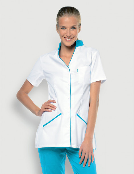 Blouse médicale femme Matilda blanc-Framboise by Belissa 2