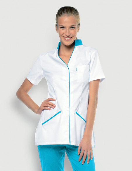 Blouse médicale femme Matilda blanc-Bleu Océan by Belissa