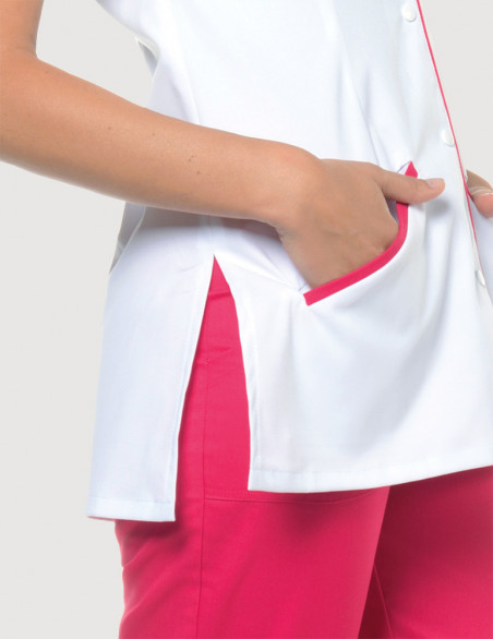 Blouse médicale femme Matilda blanc-Framboise by Belissa