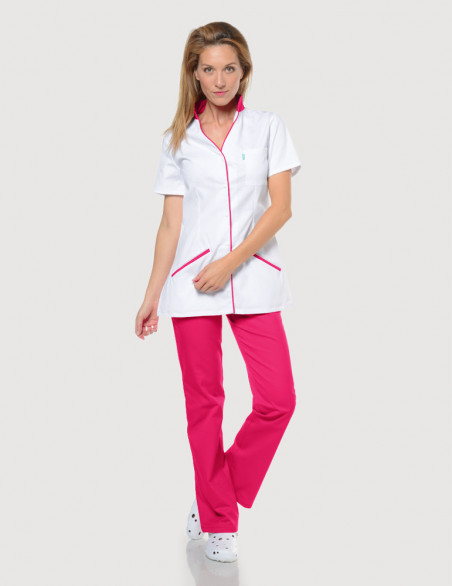 Blouse médicale femme Matilda blanc-Framboise by Belissa