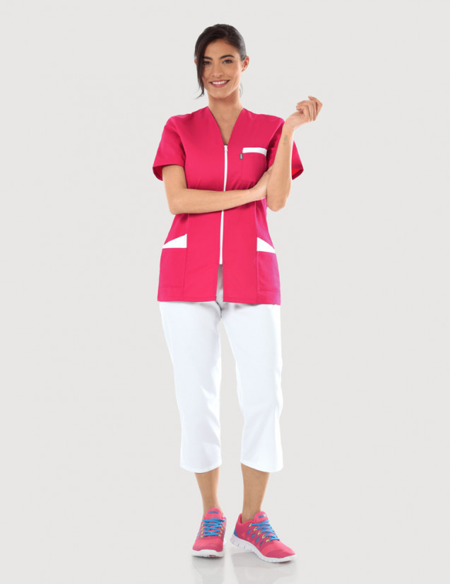 Blouse médicale femme Louise framboise-blanc Blouse médicale femme Louise framboise-blanc