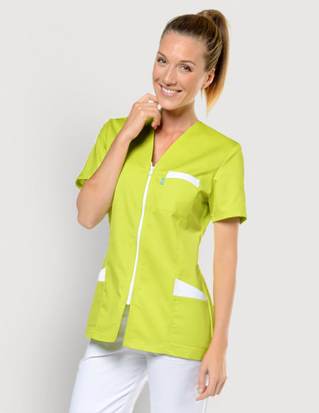 Blouse médicale femme Louise vert anis-blanc