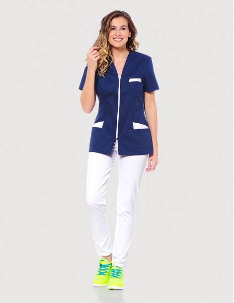 Blouse médicale femme Louise Bleu Marine-blanc 2