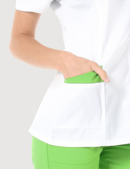 Blouse médicale femme Louise Blanc-Vert pomme Made in France by Belissa