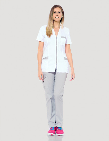 Blouse médicale femme Louise Blanc-Gris Made in France by Belissa