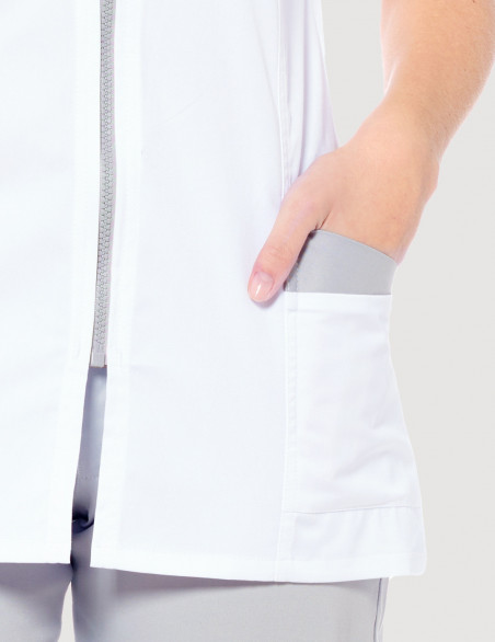 Blouse médicale femme Louise Blanc-Gris Made in France by Belissa