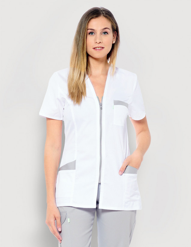 Blouse médicale femme Louise Blanc-Gris Made in France by Belissa