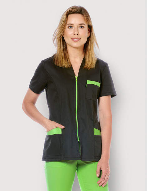 Blouse médicale femme Louise Ardoise-Bleu Océan Made in France by Belissa - Vue portée 2