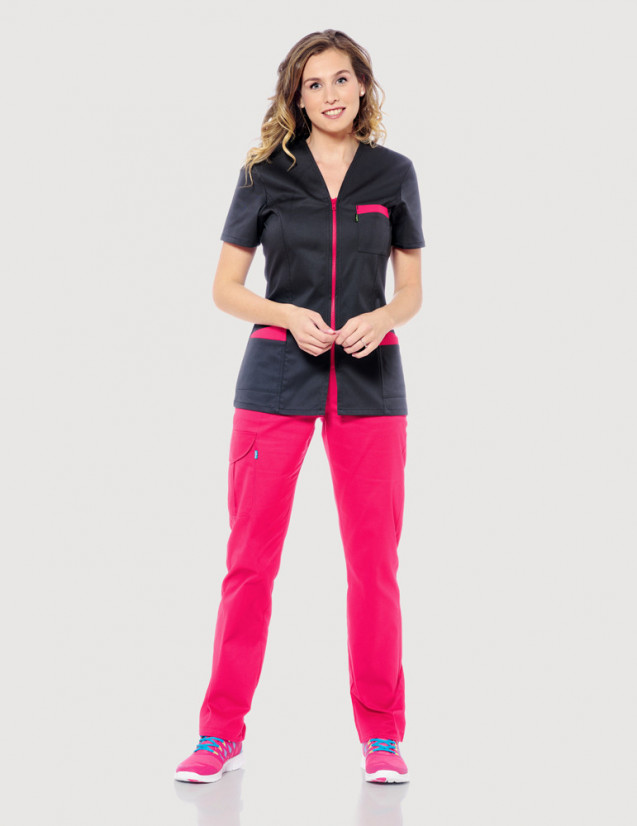 Blouse médicale femme Louise Ardoise-Rose Framboise Made in France by Belissa Blouse médicale femme Louise Ardoise-Rose Framboise Made in France by Belissa