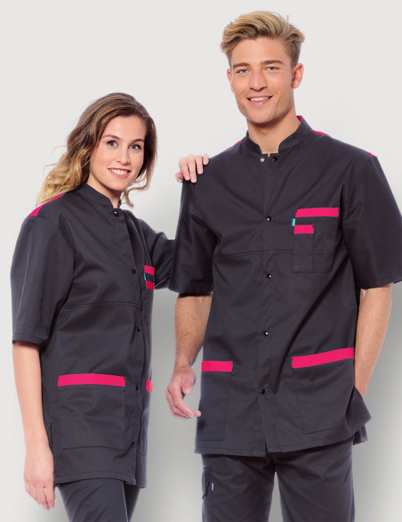 Blouse médicale unisexe Kevin ardoise-Rose Framboise Made in France by Belissa