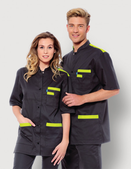 Blouse médicale unisexe Kevin ardoise-Vert Anis Made in France by Belissa