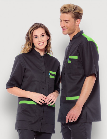 Blouse médicale unisexe Kevin ardoise-Vert Pomme Made in France by Belissa