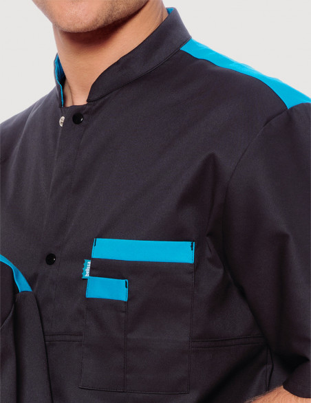 Blouse médicale unisexe Kevin ardoise-Bleu Océan Made in France by Belissa