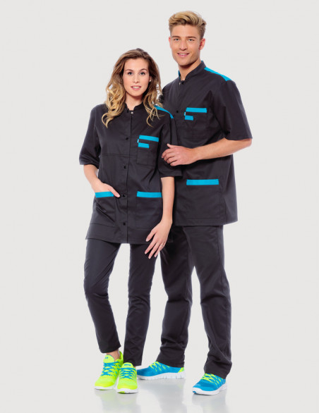 Blouse médicale unisexe Kevin ardoise-Bleu Océan Made in France by Belissa