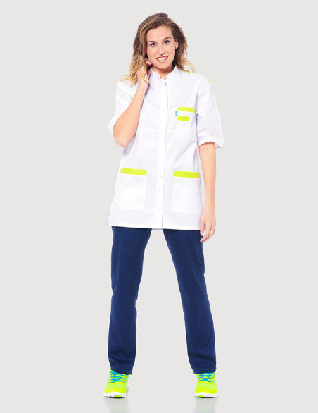 Blouse médicale unisexe Kevin blanc-Anis Made in France by Belissa