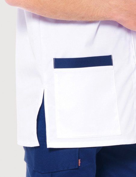 Blouse médicale unisexe Kevin blanc-Marine Made in France by Belissa