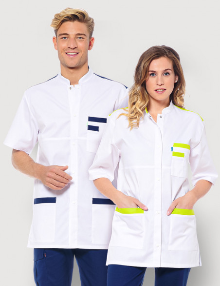 Blouse médicale unisexe Kevin blanc-Anis Made in France by Belissa