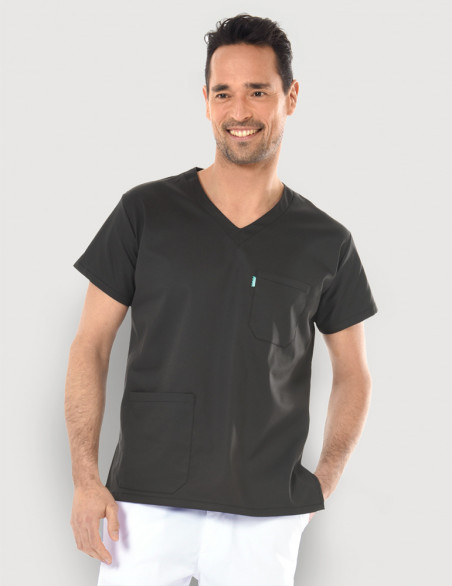 Blouse médicale unisexe couleur ardoise Col en V - Marque Belissa - Vue porté mannequin homme