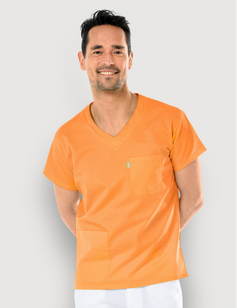 Blouse médicale unisexe kaki Col en V - Made in France by Belissa - Vue buste Mannequin femme 2
